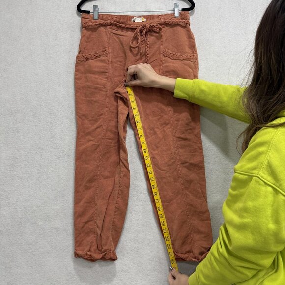 C&C California Pants Womens Medium Rust Linen Lyocell Jogger Drawstring Cuffed - Picture 7 of 9